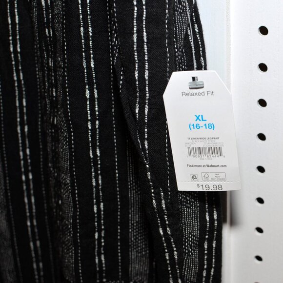 NWT XL (16-18) Time & Tru Women's Smocked Waist Linen Wide Leg Trouser Pants - Picture 4 of 11